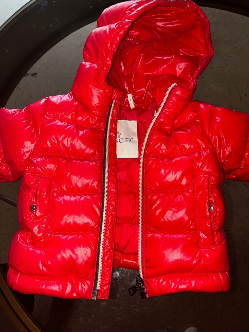 Moncler Kids Shiny Red Hooded Puffer Jacket